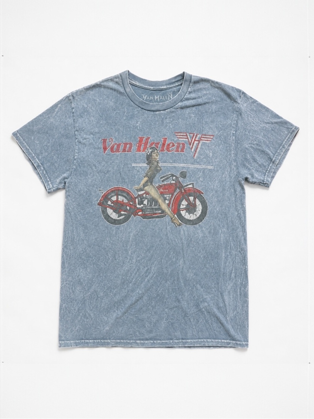 Van Halen Graphic Band Tee Motorcycle Print Blue Medium Vintage Rock